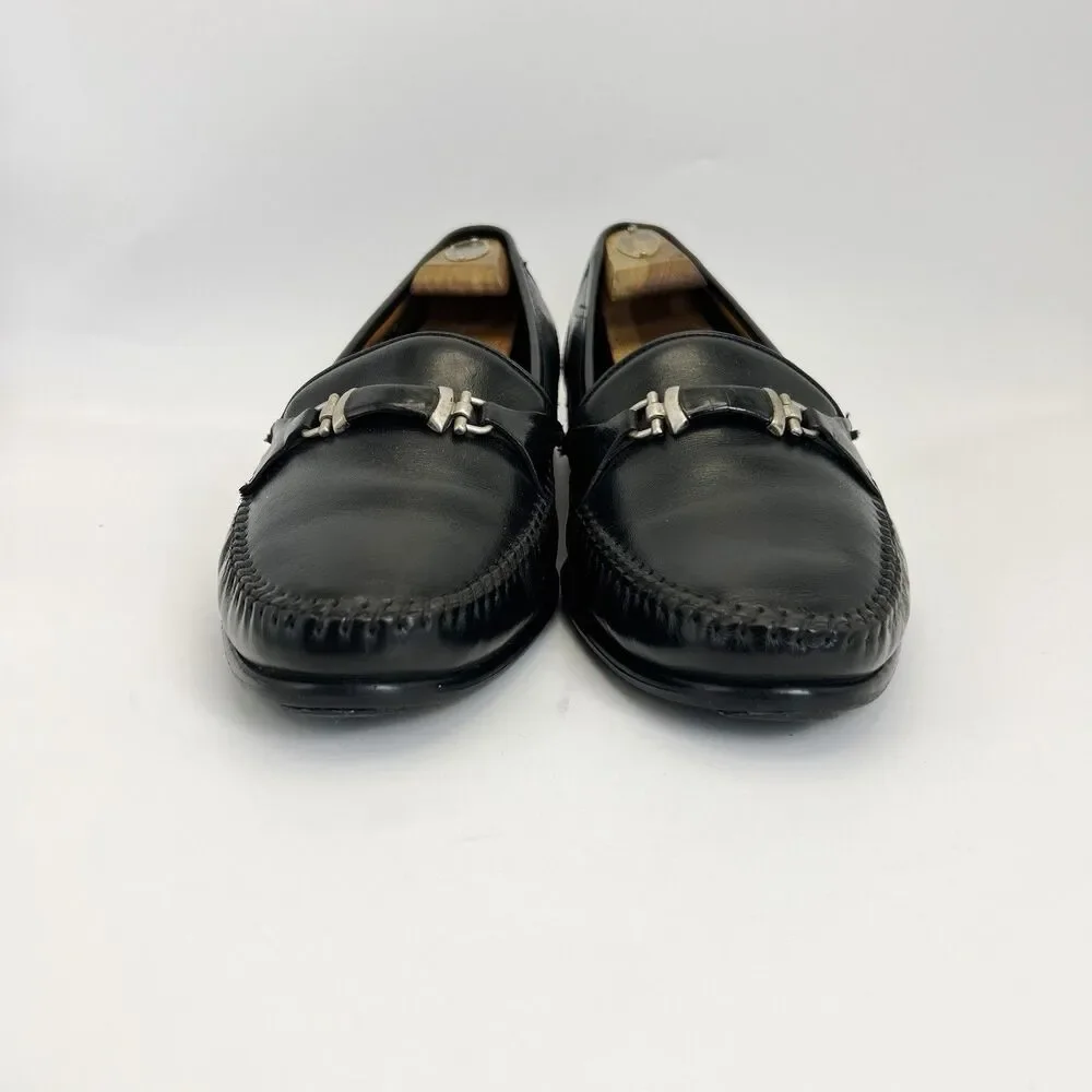 VOLARE by Carlo Leoni Bit Loafers Mens Sz 10.5 Black Leather Made Italy VTG 70s